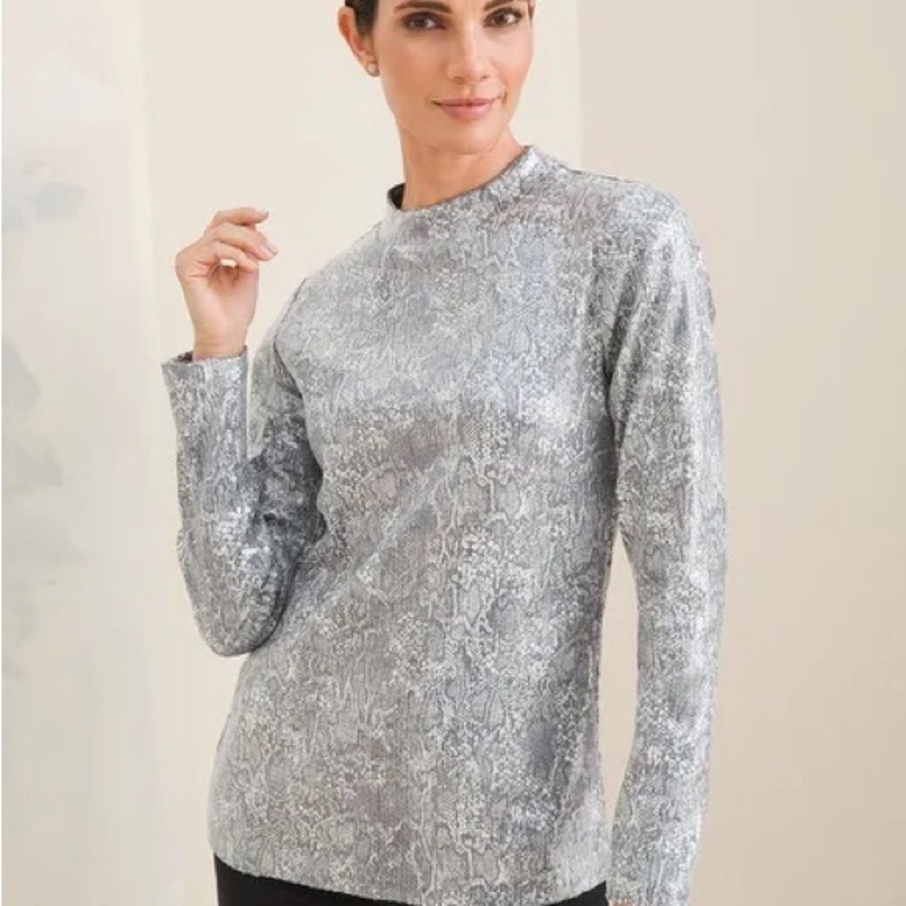 NWT Chico’s Mock Neck Sequin Python Print Top Siz… - image 4